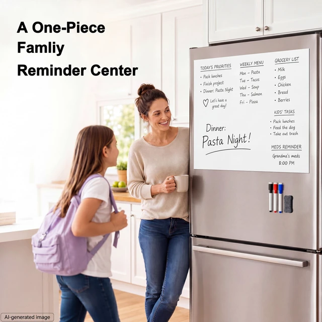 Alt view image 2 of 7 - Large Magnetic Whiteboard for Fridge: Zones for Every Family Need Dry Erase Sheet Needs No Drilling or Glue - 24" x 16" Kitchen Message Center with Magnet Backing and Zones for Family Members