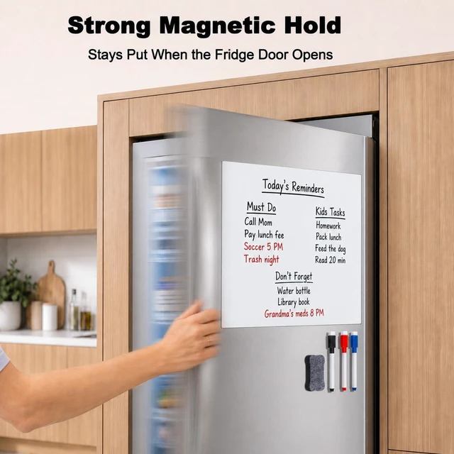 Alt view image 4 of 7 - Large Magnetic Whiteboard for Fridge: Zones for Every Family Need Dry Erase Sheet Needs No Drilling or Glue - 24" x 16" Kitchen Message Center with Magnet Backing and Zones for Family Members
