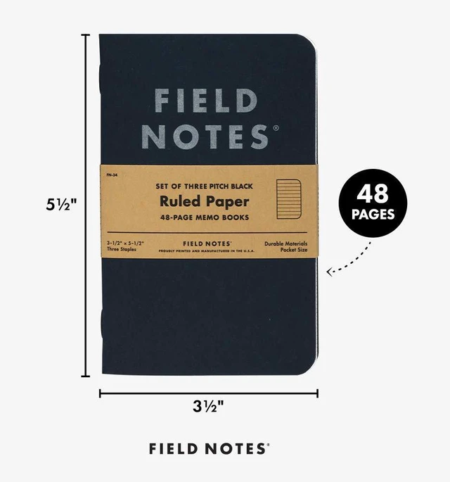Alt view image 5 of 6 - 3-Pack Pitch Black Memo Books (3.5" X 5.5"), Ruled, 48 Pages | Thin Pocket Sized EDC Notebook With 90 GSM Paper & Paperback Cover | Work Notebooks For Note Taking | Made in the USA