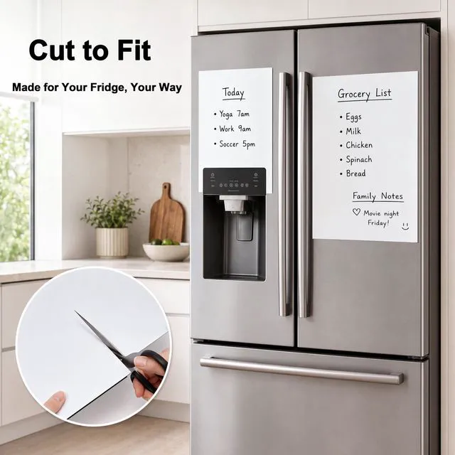 Alt view image 6 of 7 - Large Magnetic Whiteboard for Fridge: Zones for Every Family Need Dry Erase Sheet Needs No Drilling or Glue - 24" x 16" Kitchen Message Center with Magnet Backing and Zones for Family Members