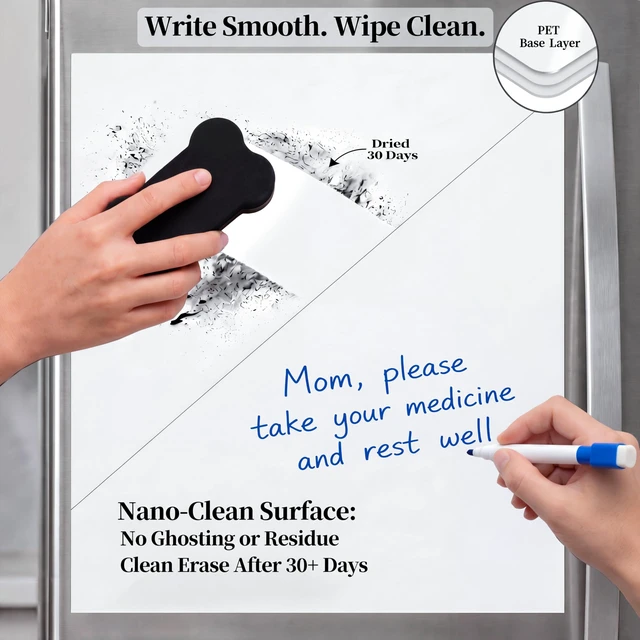 Alt view image 5 of 7 - Large Magnetic Whiteboard for Fridge: Zones for Every Family Need Dry Erase Sheet Needs No Drilling or Glue - 24" x 16" Kitchen Message Center with Magnet Backing and Zones for Family Members