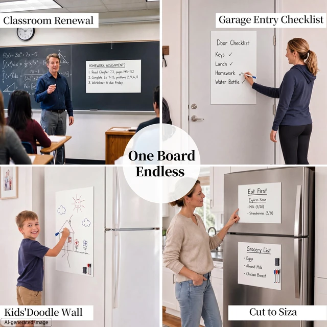 Alt view image 7 of 7 - Large Magnetic Whiteboard for Fridge: Zones for Every Family Need Dry Erase Sheet Needs No Drilling or Glue - 24" x 16" Kitchen Message Center with Magnet Backing and Zones for Family Members