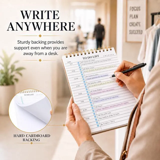 Alt view image 6 of 7 - To Do List Notepad 3 Pack, Undated Daily Planner Notepad, A5 (5.5" x 8.3") To Do List Notebook, Checklist Planner, Waterproof Spiral Notepad, for Work, Office Supplies, School Planner, 52 Sheets/Pack