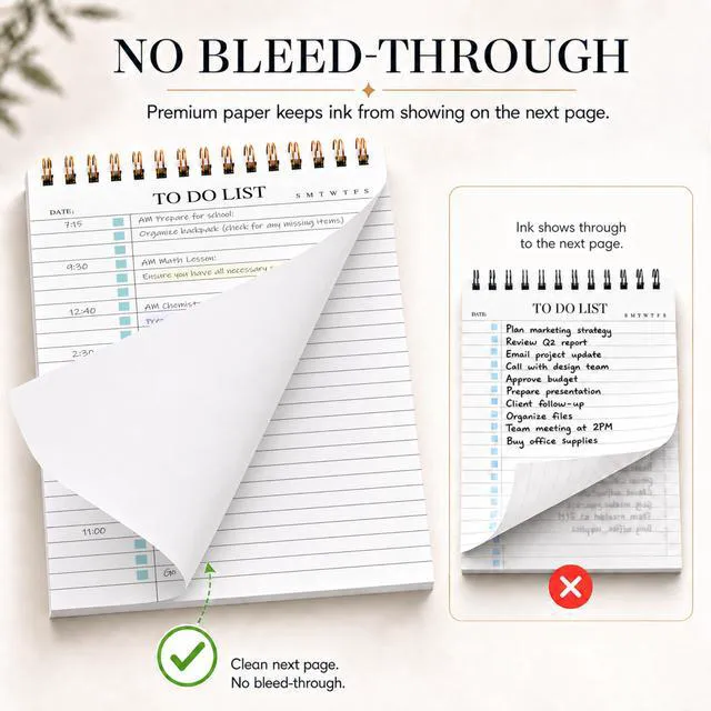 Alt view image 7 of 7 - To Do List Notepad 3 Pack, Undated Daily Planner Notepad, A5 (5.5" x 8.3") To Do List Notebook, Checklist Planner, Waterproof Spiral Notepad, for Work, Office Supplies, School Planner, 52 Sheets/Pack