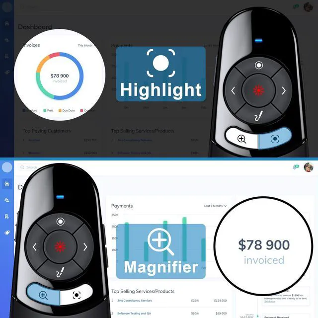 Alt view image 4 of 7 - 2 in 1 USB Type C Spotlight Presentation Clicker, Advanced Digital Highlighting Magnifier Wireless Presenter for for LED LCD, 2.4GHz PowerPoint Presentation Remote
