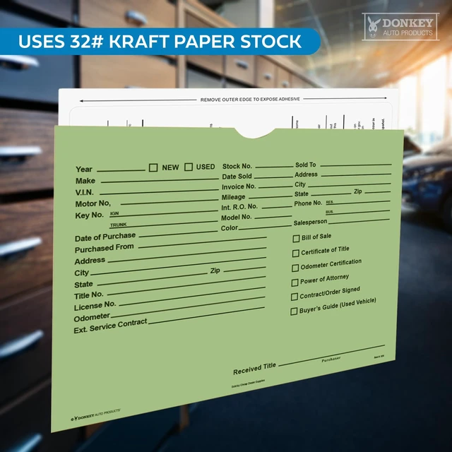 Alt view image 3 of 7 - Printed Vehicle Deal Envelopes 9x12 Deal Jackets (100 shrink wrapped) (Green)