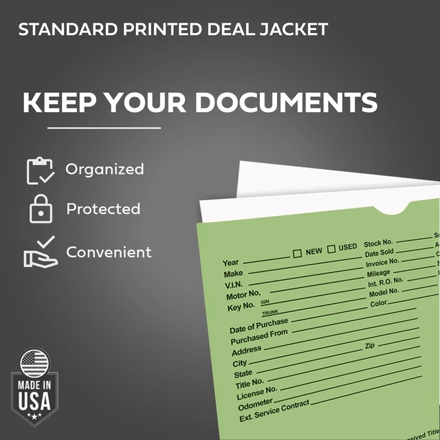Alt view image 4 of 7 - Printed Vehicle Deal Envelopes 9x12 Deal Jackets (100 shrink wrapped) (Green)