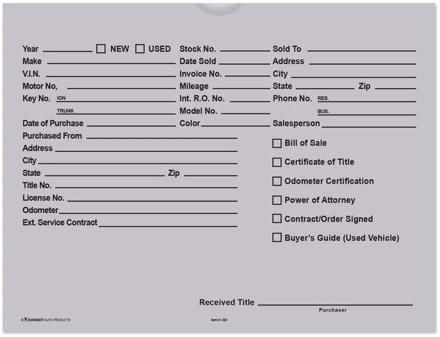 Main image of Printed Vehicle Deal Envelopes 9x12 Deal Jackets (100 shrink wrapped) (Gray)