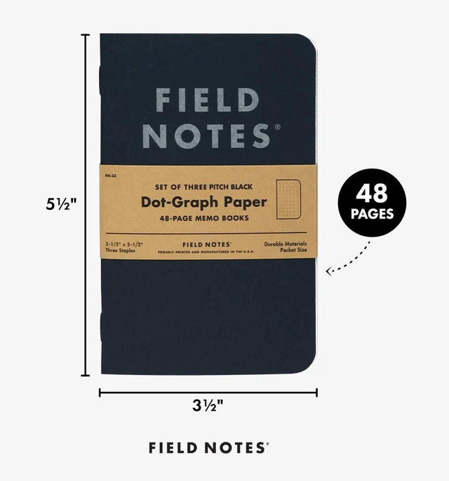 Alt view image 5 of 6 - 3-Pack Pitch Black Memo Books (3.5" X 5.5"), Dot-Graph, 48 Pages | Thin Pocket Sized EDC Notebook With 90 GSM Paper & Paperback Cover | Work Notebooks For Note Taking | Made in the USA
