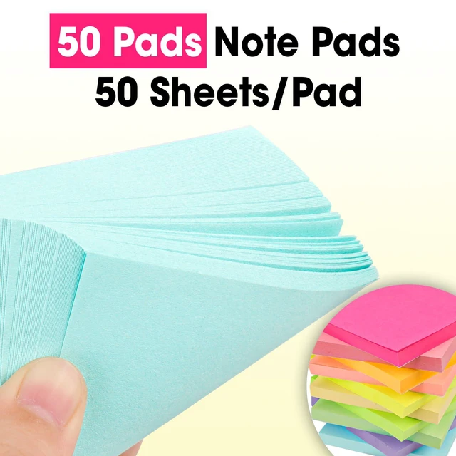 Alt view image 4 of 7 - 50 Pads Sticky Notes 3x3, Self-Stick Pads Bulk Bright Colors, School Supplies, Office Products, 50 Sheet/Pad