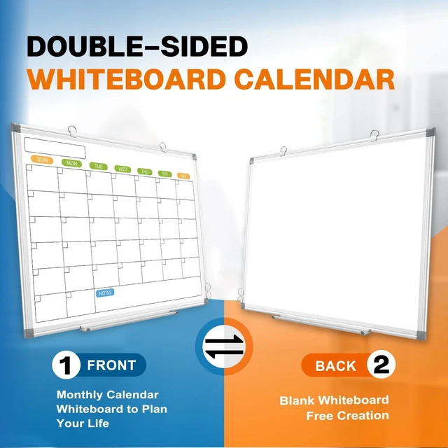 Alt view image 2 of 7 - 24" x 18" Magnetic Monthly Dry Erase Whiteboard Calendar for Wall Double-sided & Smooth Writing Calendar White Board Hanging Aluminum Frame, Home, School, Office