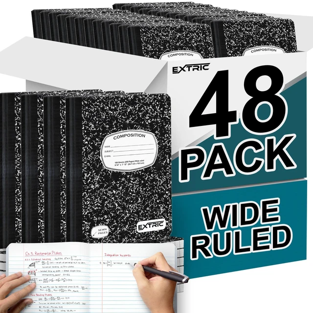 Main image of Composition Notebook Wide Ruled 48 PK Bulk 200 Pages for School Feature: No Bleed Pages, Ideal for: Students, Teachers, Binding: Sewn Composition Binding, Cover: Black Marble