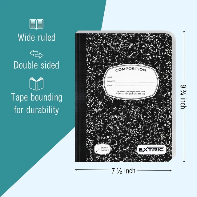 Alt view image 2 of 6 - Composition Notebook Wide Ruled 48 PK Bulk 200 Pages for School Feature: No Bleed Pages, Ideal for: Students, Teachers, Binding: Sewn Composition Binding, Cover: Black Marble