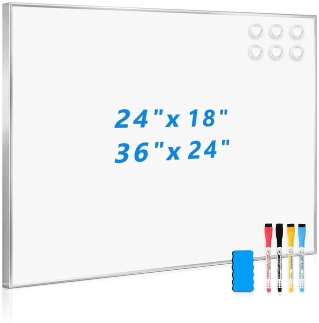 Main image of Magnetic Whiteboard, 24" x 18" Dry Erase White Board for Wall Silver Aluminum Frame, Easy to Write and Erase, Wall Mounted, Presentation Board, for Home, Office, School, Kitchen