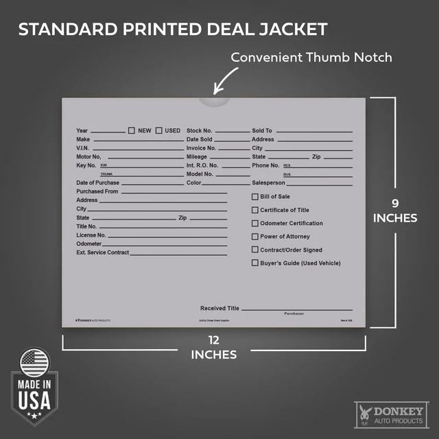 Alt view image 2 of 7 - Printed Vehicle Deal Envelopes 9x12 Deal Jackets (100 shrink wrapped) (Gray)