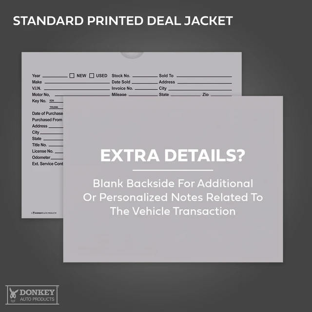 Alt view image 5 of 7 - Printed Vehicle Deal Envelopes 9x12 Deal Jackets (100 shrink wrapped) (Gray)