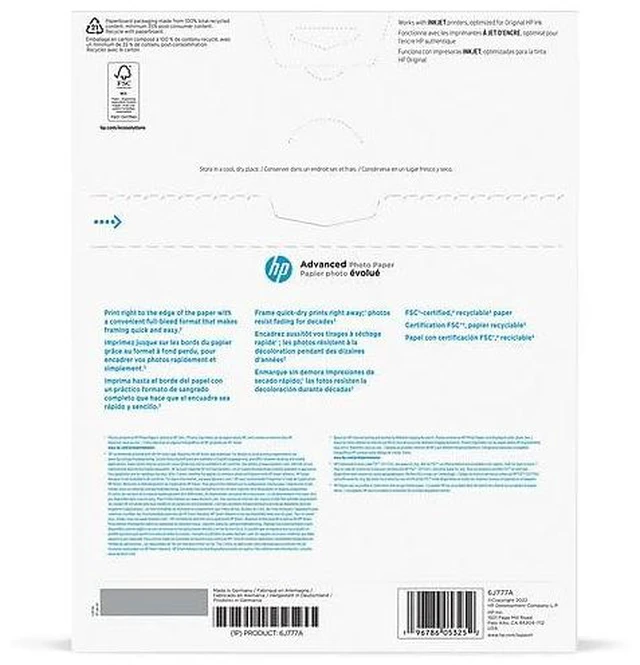 Alt view image 3 of 7 - Advanced Photo Paper, Glossy, 65 lb, 8 x 10 in., 203 x 254 mm, 25 sheets (6J777A)