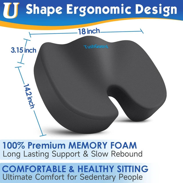 Alt view image 2 of 7 - Seat Cushion for Office Chair, Car, Memory Foam, Grey Large For Back, Coccyx, Sciatica, Tailbone Pain, Ergonomic Design, Non-Slip, Desk Wheelchair Use, Supportive Butt Pillow, For Man