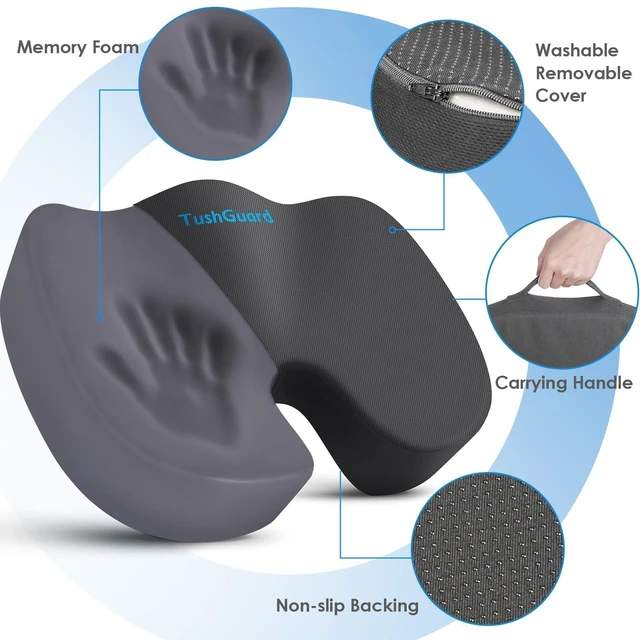 Alt view image 3 of 7 - Seat Cushion for Office Chair, Car, Memory Foam, Grey Large For Back, Coccyx, Sciatica, Tailbone Pain, Ergonomic Design, Non-Slip, Desk Wheelchair Use, Supportive Butt Pillow, For Man
