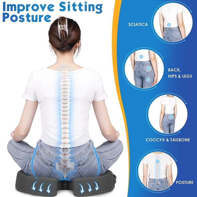 Alt view image 5 of 7 - Seat Cushion for Office Chair, Car, Memory Foam, Grey Large For Back, Coccyx, Sciatica, Tailbone Pain, Ergonomic Design, Non-Slip, Desk Wheelchair Use, Supportive Butt Pillow, For Man