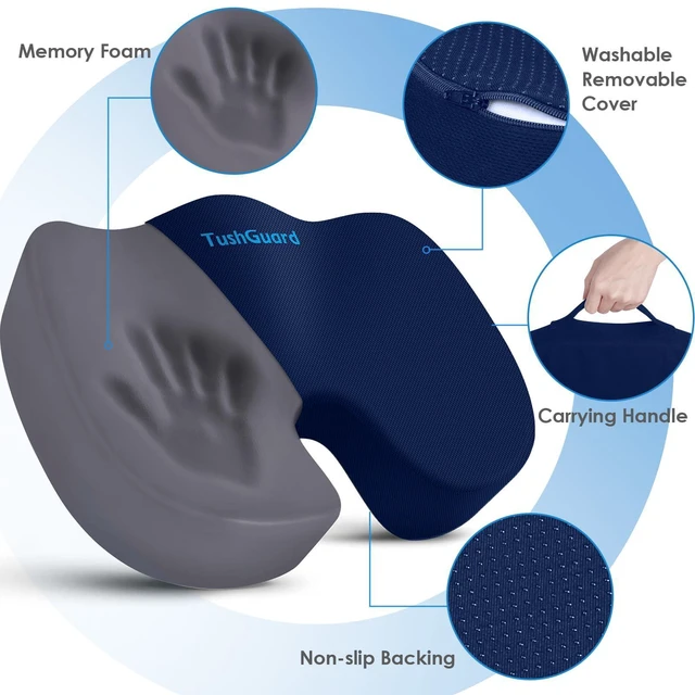 Alt view image 3 of 7 - Seat Cushion for Office Chair, Car, Memory Foam, Blue Large For Back, Coccyx, Sciatica, Tailbone Pain, Ergonomic Design, Non-Slip, Desk Wheelchair Use, Supportive Butt Pillow, For Man