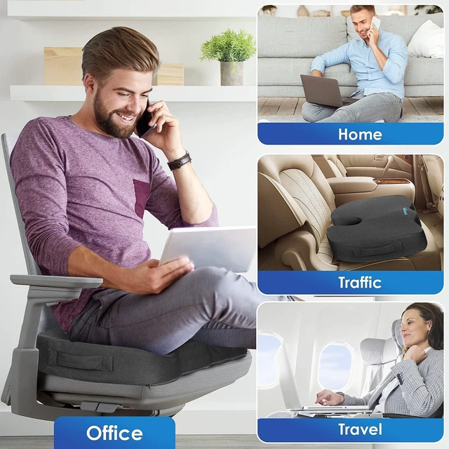 Alt view image 7 of 7 - Seat Cushion for Office Chair, Car, Memory Foam, Grey Large For Back, Coccyx, Sciatica, Tailbone Pain, Ergonomic Design, Non-Slip, Desk Wheelchair Use, Supportive Butt Pillow, For Man