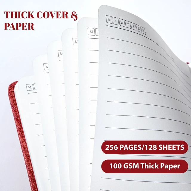 Alt view image 4 of 7 - Lined Journal for Men & Women, Tree Growth Ring Hardcover A5 Notebook 256 Pages, 100 GSM Paper, Vegan Leather Bound Journal, Diary, Lay-Flat, Daily Writing & Journaling, Work & Travel, Red