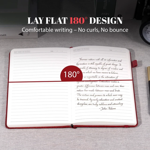 Alt view image 3 of 7 - Lined Journal for Men & Women, Tree Growth Ring Hardcover A5 Notebook 256 Pages, 100 GSM Paper, Vegan Leather Bound Journal, Diary, Lay-Flat, Daily Writing & Journaling, Work & Travel, Red