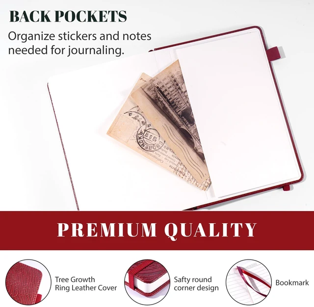 Alt view image 5 of 7 - Lined Journal for Men & Women, Tree Growth Ring Hardcover A5 Notebook 256 Pages, 100 GSM Paper, Vegan Leather Bound Journal, Diary, Lay-Flat, Daily Writing & Journaling, Work & Travel, Red