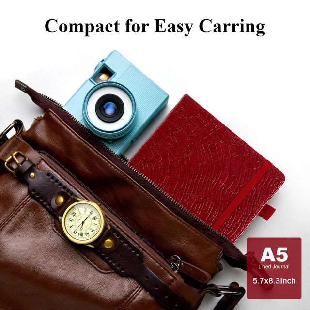 Alt view image 6 of 7 - Lined Journal for Men & Women, Tree Growth Ring Hardcover A5 Notebook 256 Pages, 100 GSM Paper, Vegan Leather Bound Journal, Diary, Lay-Flat, Daily Writing & Journaling, Work & Travel, Red
