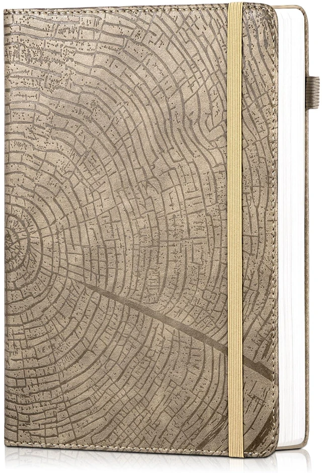 Main image of Lined Journal for Men & Women, Tree Growth Ring Hardcover A5 Notebook 256 Pages, 100 GSM Paper, Vegan Leather Bound Journal, Diary, Lay-Flat, Daily Writing & Journaling, Work & Travel, Khaki