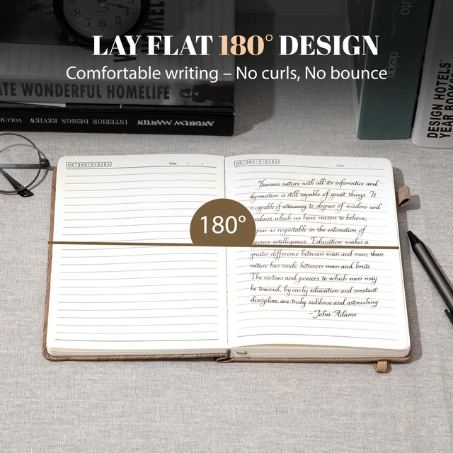 Alt view image 3 of 7 - Lined Journal for Men & Women, Tree Growth Ring Hardcover A5 Notebook 256 Pages, 100 GSM Paper, Vegan Leather Bound Journal, Diary, Lay-Flat, Daily Writing & Journaling, Work & Travel, Khaki