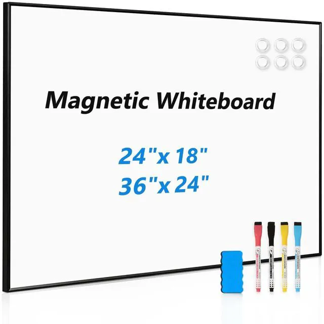Main image of Magnetic Whiteboard, 24" x 18" Dry Erase White Board for Wall Black Aluminum Frame, Easy to Write and Erase, Wall Mounted, Presentation Board, for Home, Office, School, Kitchen