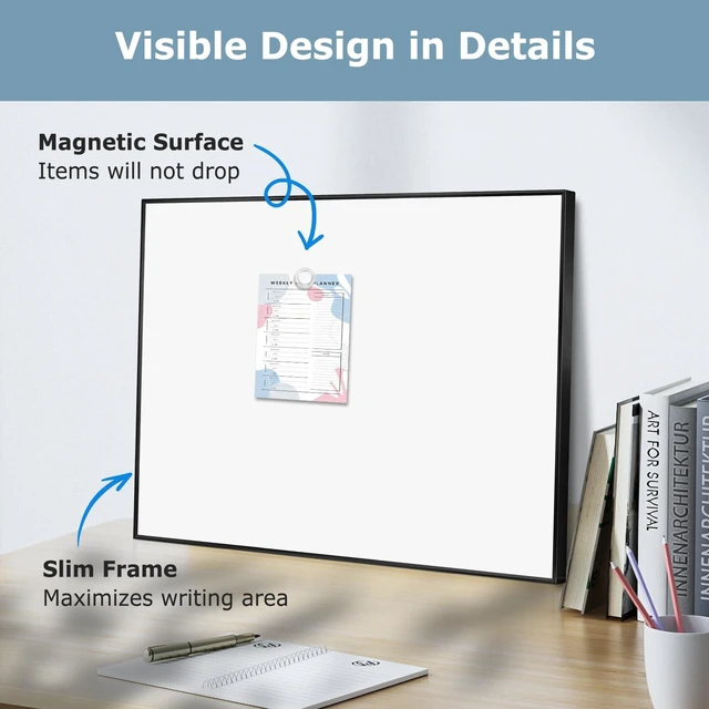Alt view image 5 of 7 - Magnetic Whiteboard, 24" x 18" Dry Erase White Board for Wall Black Aluminum Frame, Easy to Write and Erase, Wall Mounted, Presentation Board, for Home, Office, School, Kitchen