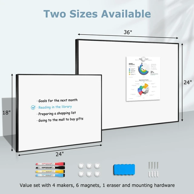 Alt view image 6 of 7 - Magnetic Whiteboard, 24" x 18" Dry Erase White Board for Wall Black Aluminum Frame, Easy to Write and Erase, Wall Mounted, Presentation Board, for Home, Office, School, Kitchen