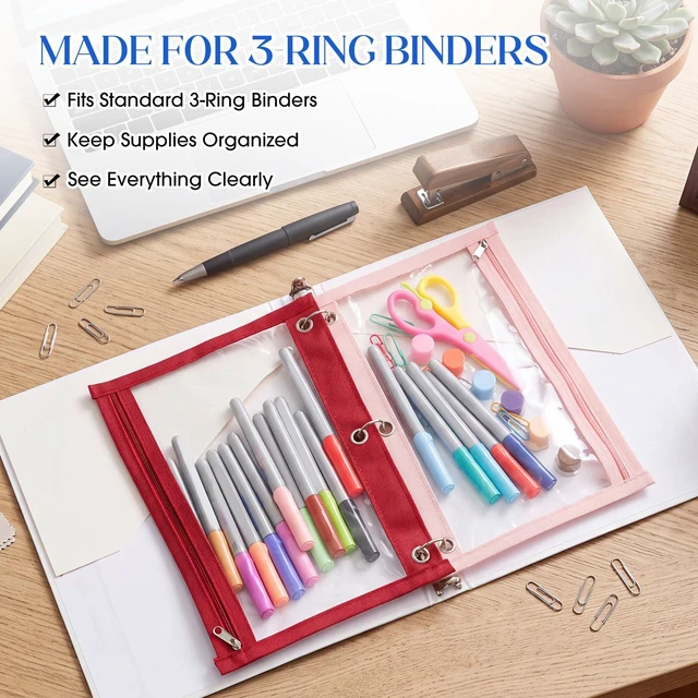 Alt view image 3 of 7 - 100 Pcs Classroom Binder Pencil Pouches, Fresh Color, 1 Zipper 3 Ring Binder Zipper Pencil Pouches, Mesh Layer Pencil Bags Bulk, Pencils Pouches for Students, Back to School Pen Bags