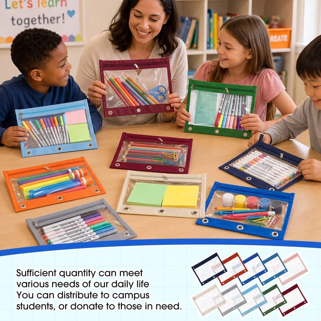 Alt view image 2 of 7 - 100 Pcs Classroom Binder Pencil Pouches, Fresh Color, 1 Zipper 3 Ring Binder Zipper Pencil Pouches, Mesh Layer Pencil Bags Bulk, Pencils Pouches for Students, Back to School Pen Bags