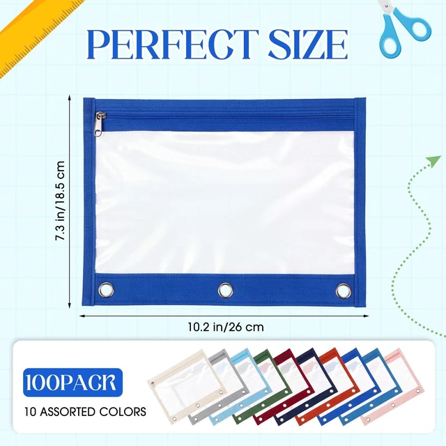 Alt view image 6 of 7 - 100 Pcs Classroom Binder Pencil Pouches, Fresh Color, 1 Zipper 3 Ring Binder Zipper Pencil Pouches, Mesh Layer Pencil Bags Bulk, Pencils Pouches for Students, Back to School Pen Bags
