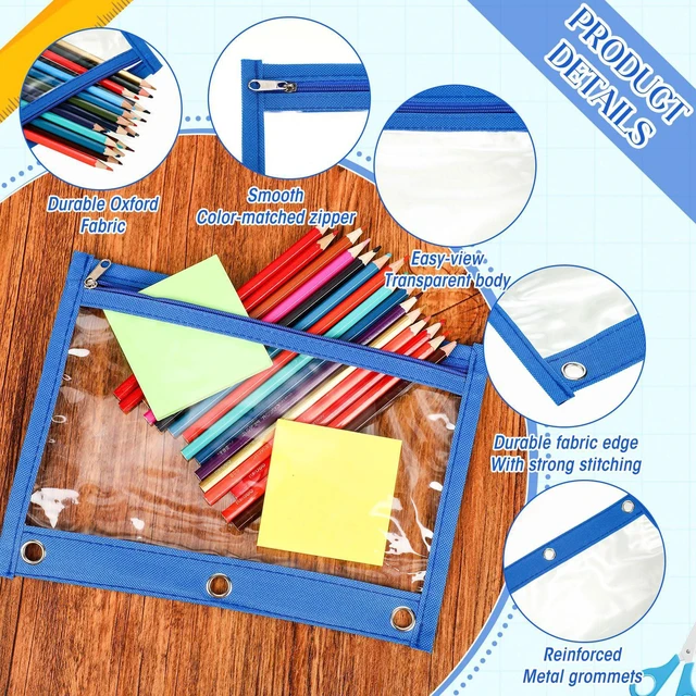 Alt view image 5 of 7 - 100 Pcs Classroom Binder Pencil Pouches, Fresh Color, 1 Zipper 3 Ring Binder Zipper Pencil Pouches, Mesh Layer Pencil Bags Bulk, Pencils Pouches for Students, Back to School Pen Bags