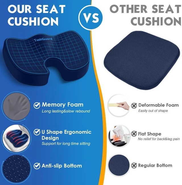 Alt view image 4 of 7 - Seat Cushion for Office Chair, Car, Memory Foam, Blue Large For Back, Coccyx, Sciatica, Tailbone Pain, Ergonomic Design, Non-Slip, Desk Wheelchair Use, Supportive Butt Pillow, For Man