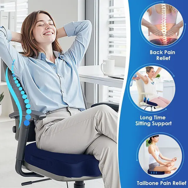 Alt view image 5 of 7 - Seat Cushion for Office Chair, Car, Memory Foam, Blue Large For Back, Coccyx, Sciatica, Tailbone Pain, Ergonomic Design, Non-Slip, Desk Wheelchair Use, Supportive Butt Pillow, For Man