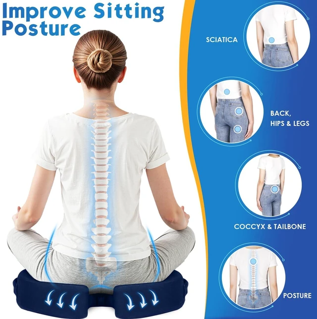 Alt view image 6 of 7 - Seat Cushion for Office Chair, Car, Memory Foam, Blue Large For Back, Coccyx, Sciatica, Tailbone Pain, Ergonomic Design, Non-Slip, Desk Wheelchair Use, Supportive Butt Pillow, For Man