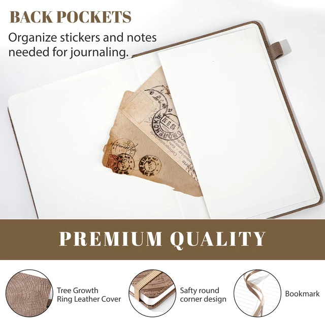 Alt view image 5 of 7 - Lined Journal for Men & Women, Tree Growth Ring Hardcover A5 Notebook 256 Pages, 100 GSM Paper, Vegan Leather Bound Journal, Diary, Lay-Flat, Daily Writing & Journaling, Work & Travel, Khaki