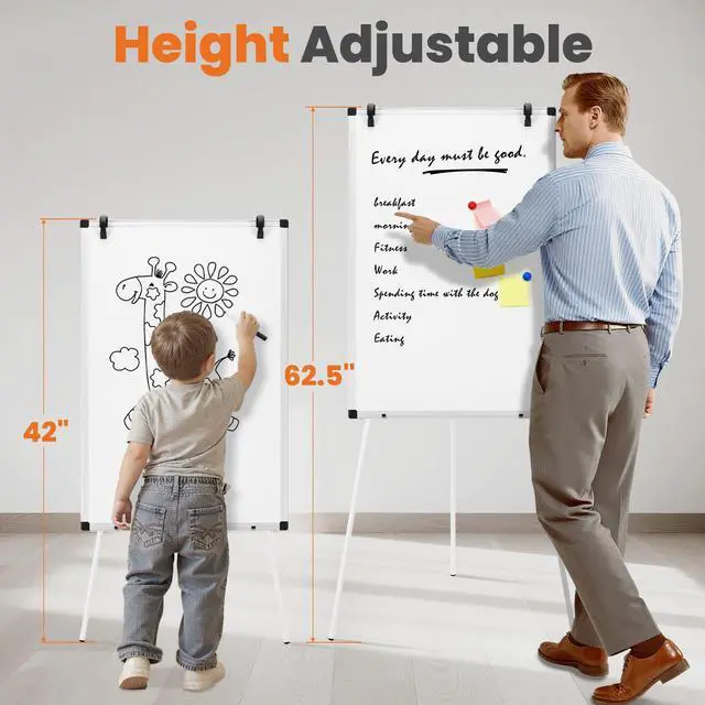 Alt view image 4 of 7 - Magnetic Dry Erase Board 40" x 28", White Board with Adjustable Stand, Heavy-Duty Aluminum Frame & Accessory Tray for Office, Classroom, Home & Presentations, White