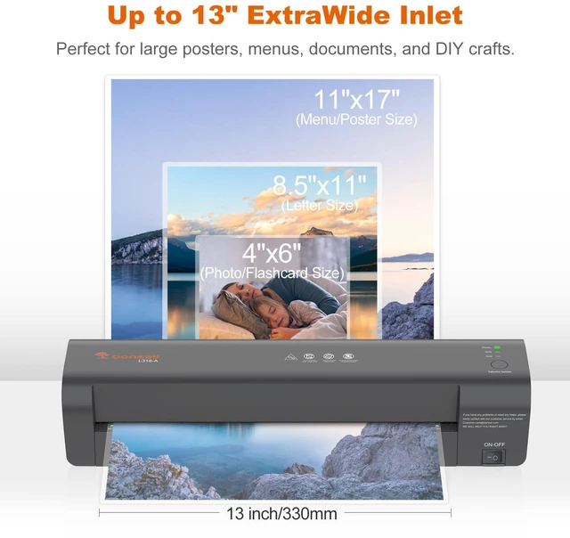 Alt view image 3 of 7 - 13 Inch Thermal Laminator, Upgraded Jam-Free Roller Laminating 3-mode heat for 3mil/5mil/photo, 4-min preheat, NTC temp control, ideal for 11x17 posters, office and classroom use