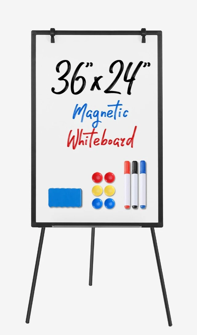 Main image of Magnetic Dry Erase Board 36" x 24", White Board with Adjustable Stand, Heavy-Duty Aluminum Frame & Accessory Tray for Office, Classroom, Home & Presentations, Black