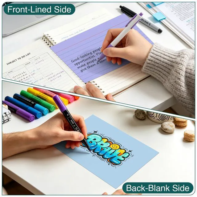 Alt view image 4 of 6 - Index Cards 5x8, 200 Sheets, Ruled Color Flash Cards for Effective Studying and Note-Taking, Premium Note Cards, Essential School Supplies for College & Office, Home Organization & Study Supplies