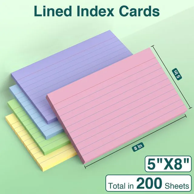 Alt view image 2 of 6 - Index Cards 5x8, 200 Sheets, Ruled Color Flash Cards for Effective Studying and Note-Taking, Premium Note Cards, Essential School Supplies for College & Office, Home Organization & Study Supplies