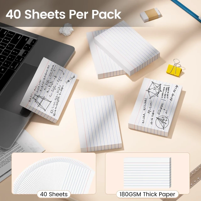 Alt view image 4 of 6 - Index Cards 4x6, 400 Sheets, Ruled White Flash Cards Premium Note Cards 4x6 4x6 Cards for Effective Studying and Note Taking, Essential for School, College & Office, Home Organization & Study Supplies