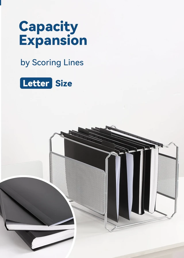 Alt view image 3 of 6 - Plastic Hanging File Folders, Letter Size, Tear-Resistant, Black 12-Pack, Sturdy and Easy to Clean, for Filing Cabinets, with Insertable 1/5-Cut Tabs and Colorful Labels